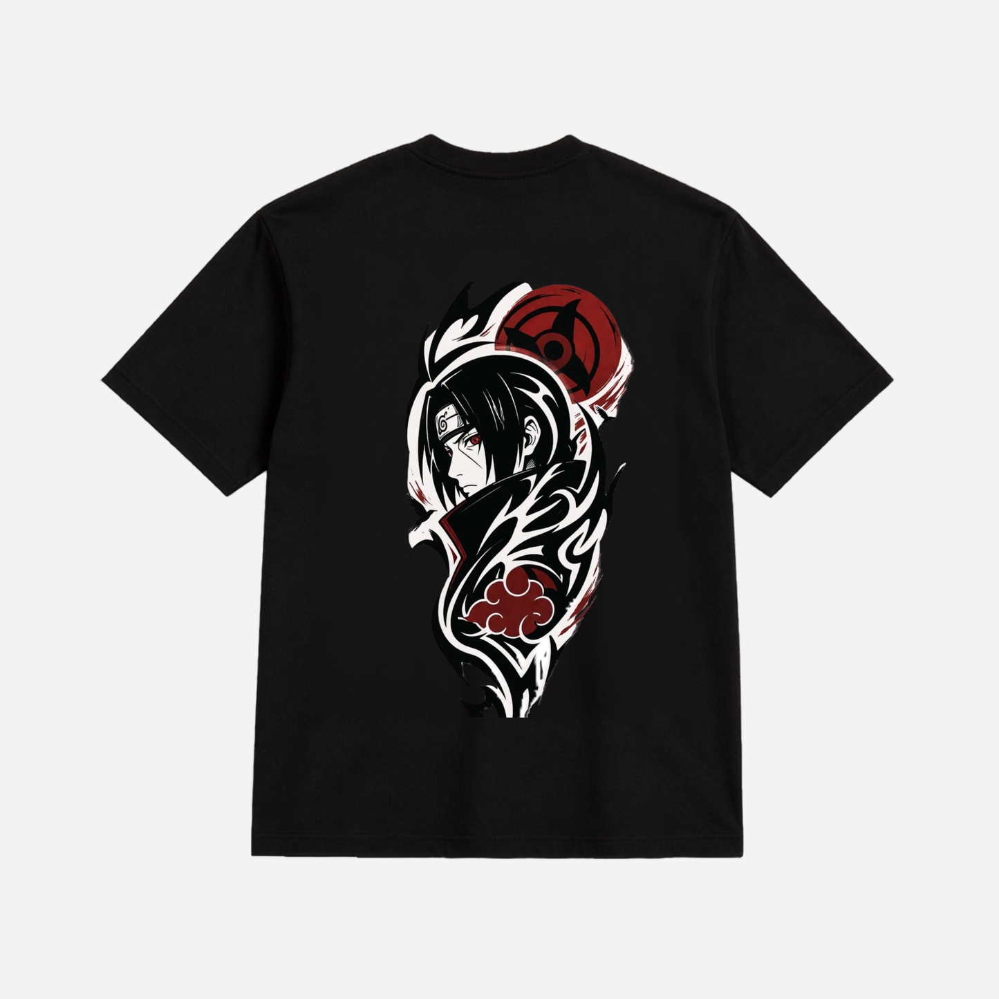 Naruto Itachi Uchiha Akatsuki Graphic Oversized T-Shirt for Men | Anime Printed Cotton Tee | Black Half Sleeve Casual Streetwear