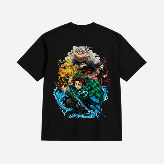 Demon Slayer Anime Graphic Oversized T-Shirt for Men & Women | Tanjiro Kamado, Nezuko, Zenitsu & Inosuke | Premium Cotton Streetwear Tee