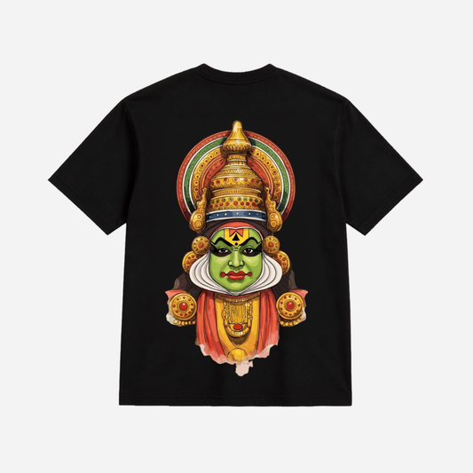 Kerala Kathakali Face Oversized T-Shirt | Traditional Cultural Graphic Print | Premium Cotton Unisex Tee