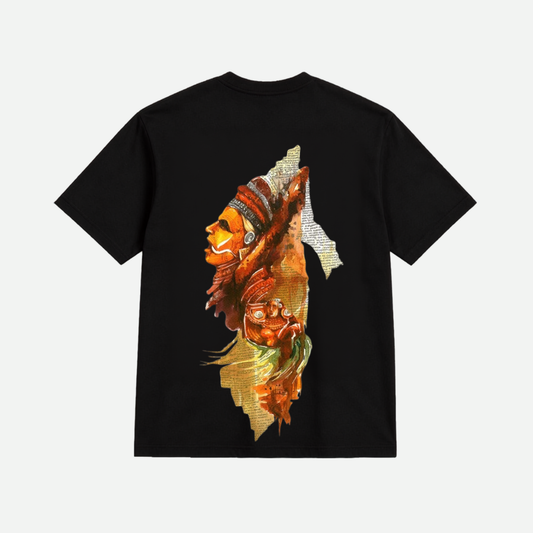 Kerala Theyyam Graphic Oversized T-Shirt for Men | Traditional Kerala Folk Art Printed Cotton Tee | Black Half Sleeve Casual Streetwear