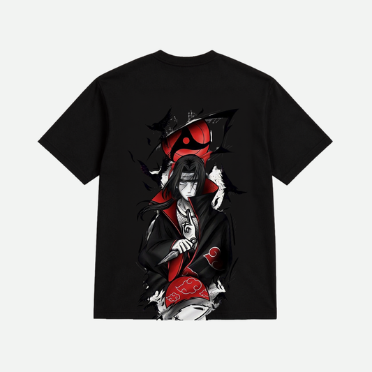 Naruto Itachi Uchiha Akatsuki Graphic Oversized T-Shirt for Men & Women | Premium Anime Back Print Cotton Tee