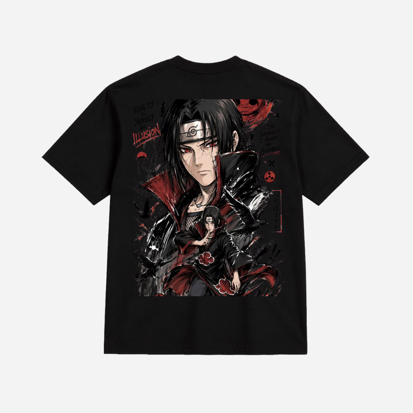 Itachi Uchiha Anime Graphic Oversized T-Shirt | Premium Cotton | Unisex Black Tee