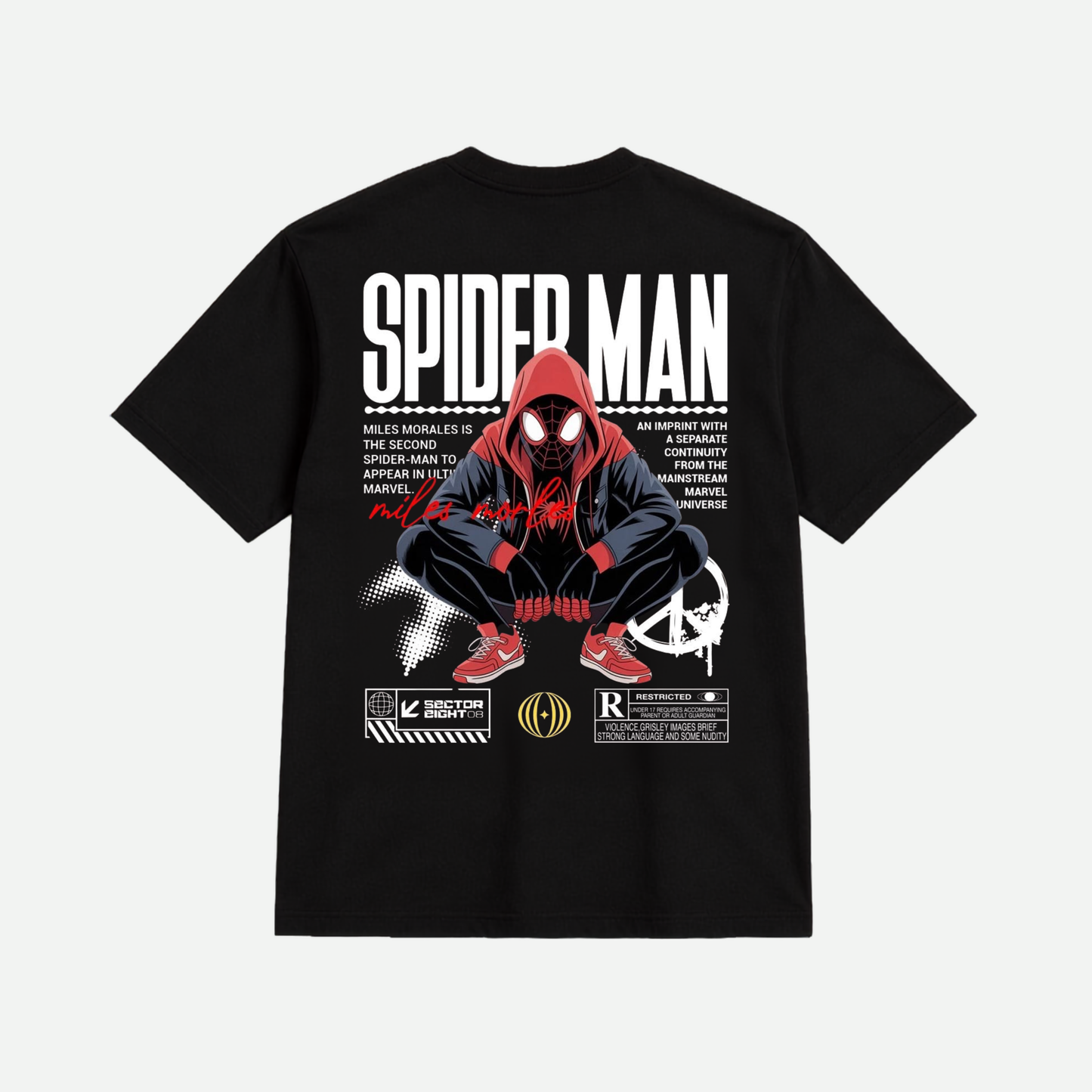 Spider-Man Miles Morales Graphic Oversized T-Shirt for Men & Women | Premium Cotton Anime Superhero Printed Tee