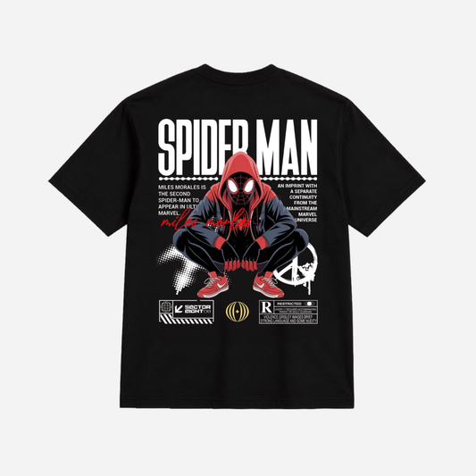 Spider-Man Miles Morales Graphic Oversized T-Shirt for Men & Women | Premium Cotton Anime Superhero Printed Tee
