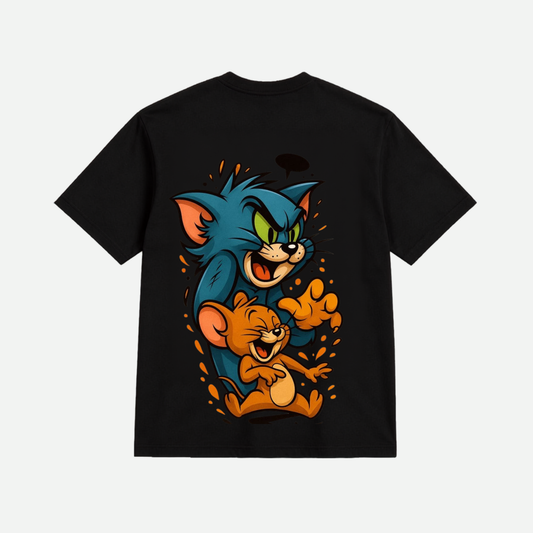 Tom and Jerry Cartoon Graphic Oversized T-Shirt | Funny Classic Animation Print | Unisex Cotton Tee