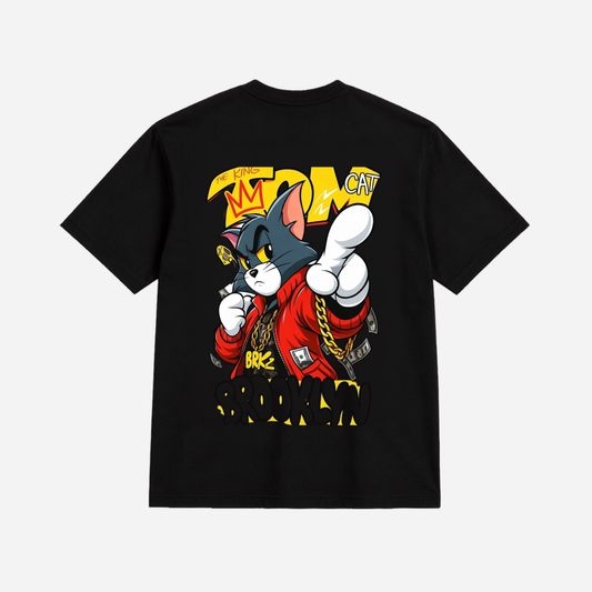 Tom Cat Brooklyn Streetwear Graphic Oversized T-Shirt for Men & Women | Premium Cartoon Back Print Cotton Tee