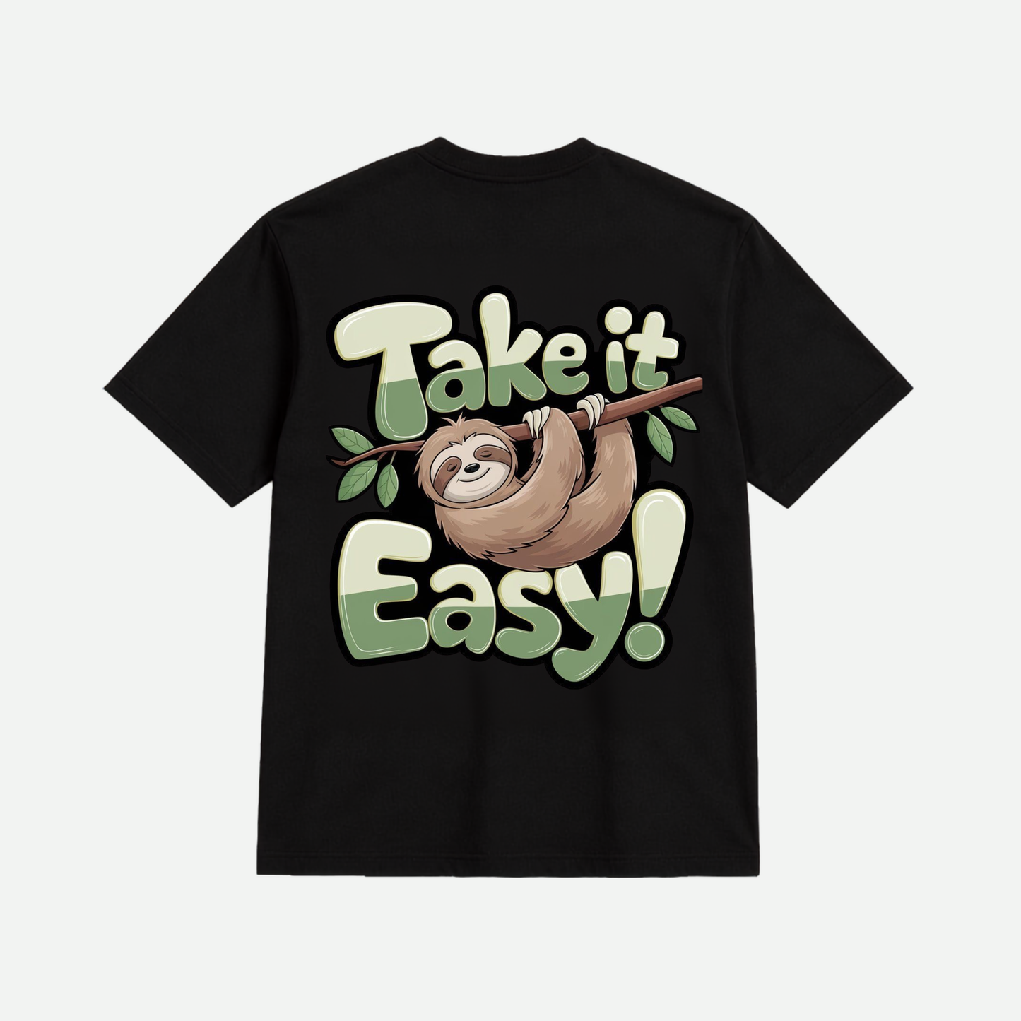 Take It Easy Sloth Graphic Oversized T-Shirt for Men & Women | Premium Cotton Unisex Black Printed Tee
