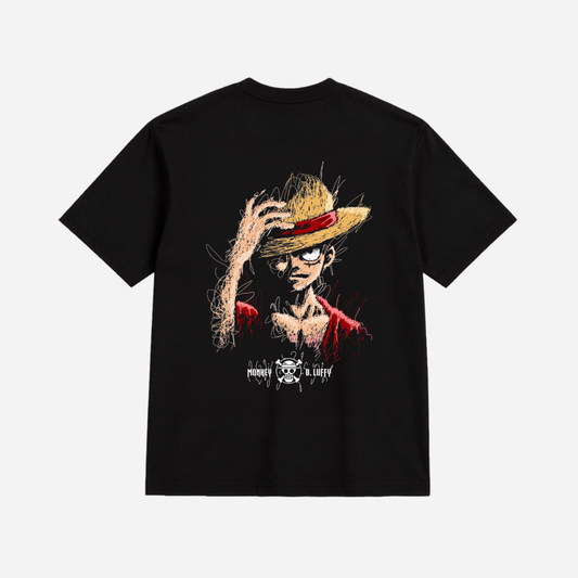 Monkey D. Luffy Anime Oversized T-Shirt | One Piece Inspired Back Print | Premium Cotton Unisex Black Tee