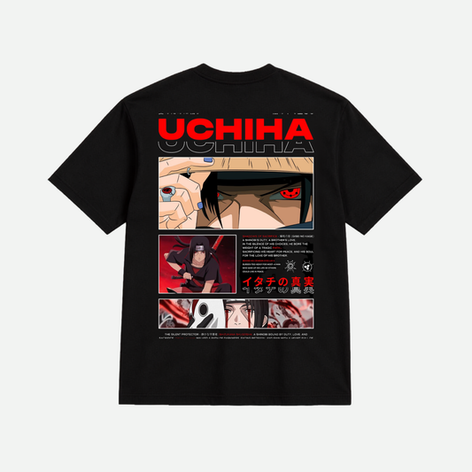 Uchiha Itachi Anime Oversized T-Shirt | Sharingan Back Print | Premium Cotton Unisex Black Tee