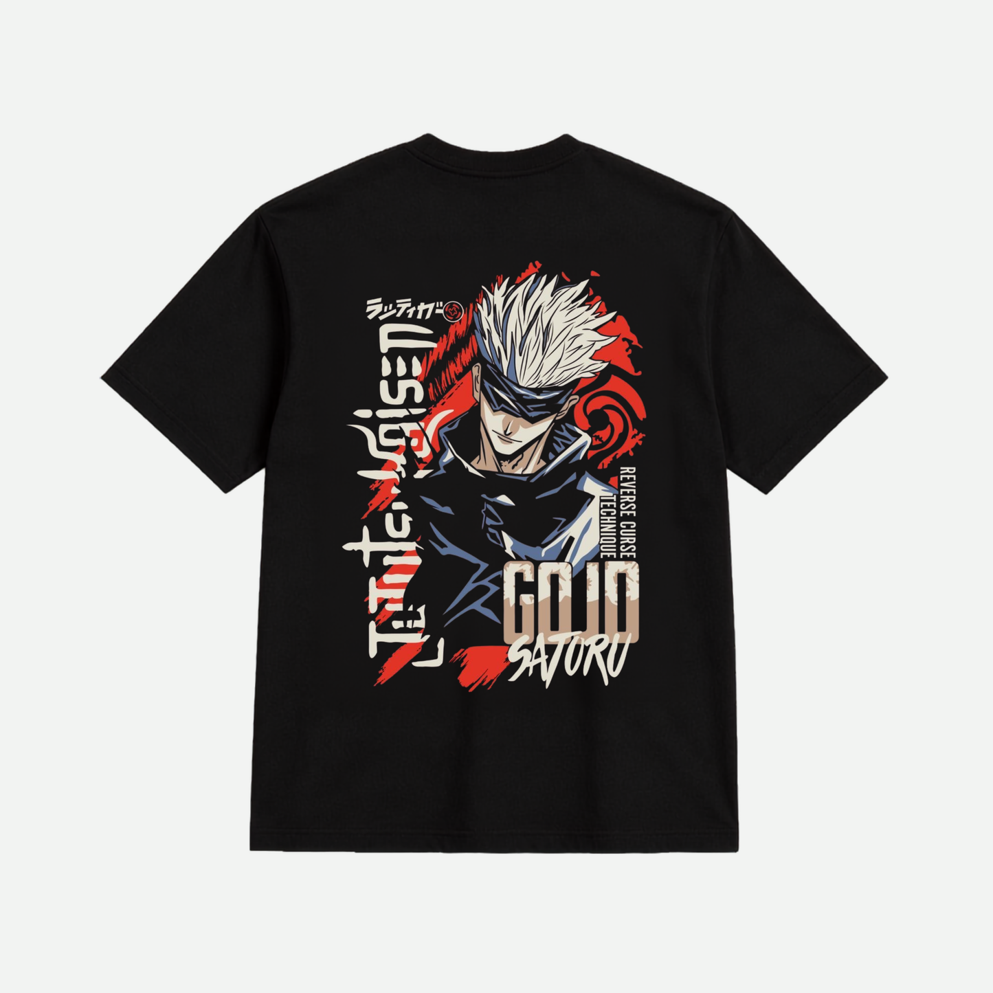 Gojo Satoru Anime Oversized T-Shirt | Jujutsu Inspired Back Print | Premium Cotton Unisex Black Tee